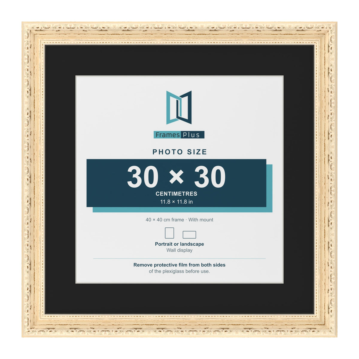 Louis Cream 40 x 40 cm picture frame with a black mount for a 30 x 30 cm photo
