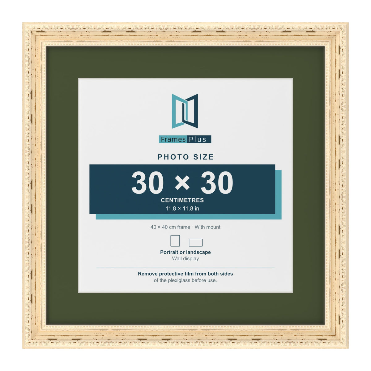 Louis Cream 40 x 40 cm picture frame with a green mount for a 30 x 30 cm photo
