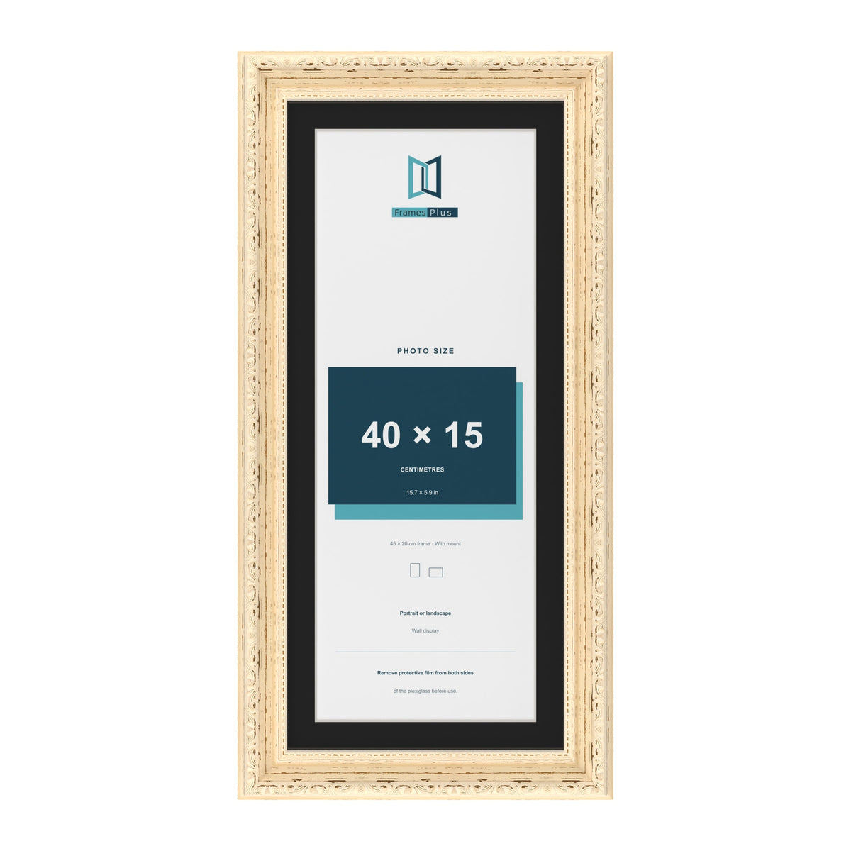 Louis Cream 45 x 20 cm picture frame with a black mount for a 40 x 15 cm photo