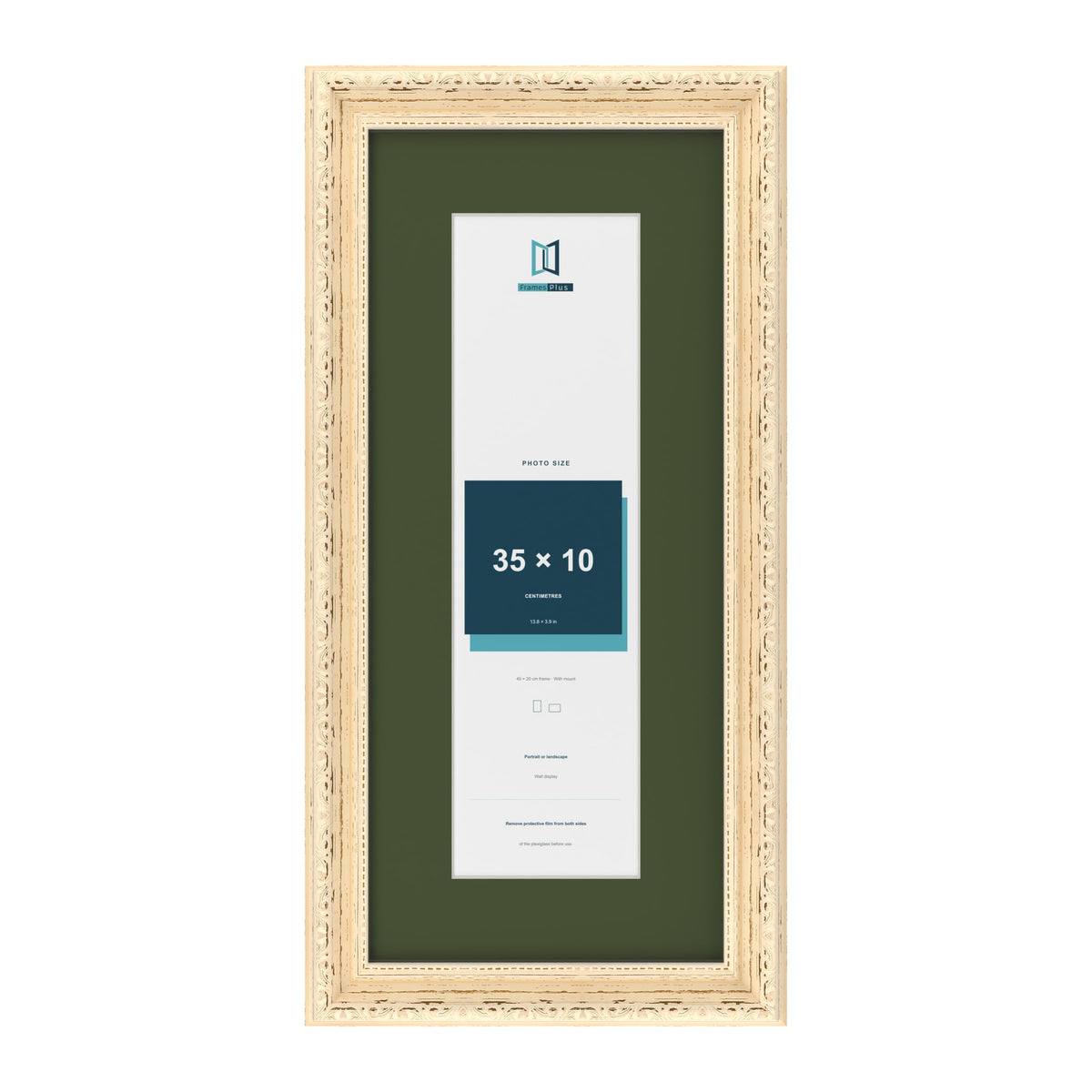 Louis Cream 45 x 20 cm picture frame with a green mount for a 35 x 10 cm photo