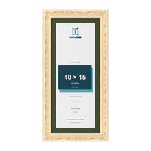 Louis Cream 45 x 20 cm picture frame with a green mount for a 40 x 15 cm photo