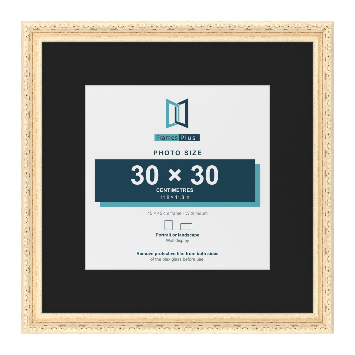 Louis Cream 45 x 45 cm picture frame with a black mount for a 30 x 30 cm photo