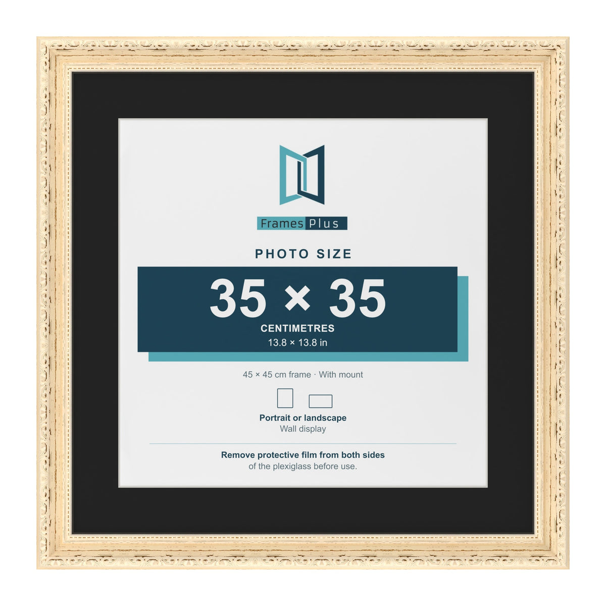 Louis Cream 45 x 45 cm picture frame with a black mount for a 35 x 35 cm photo