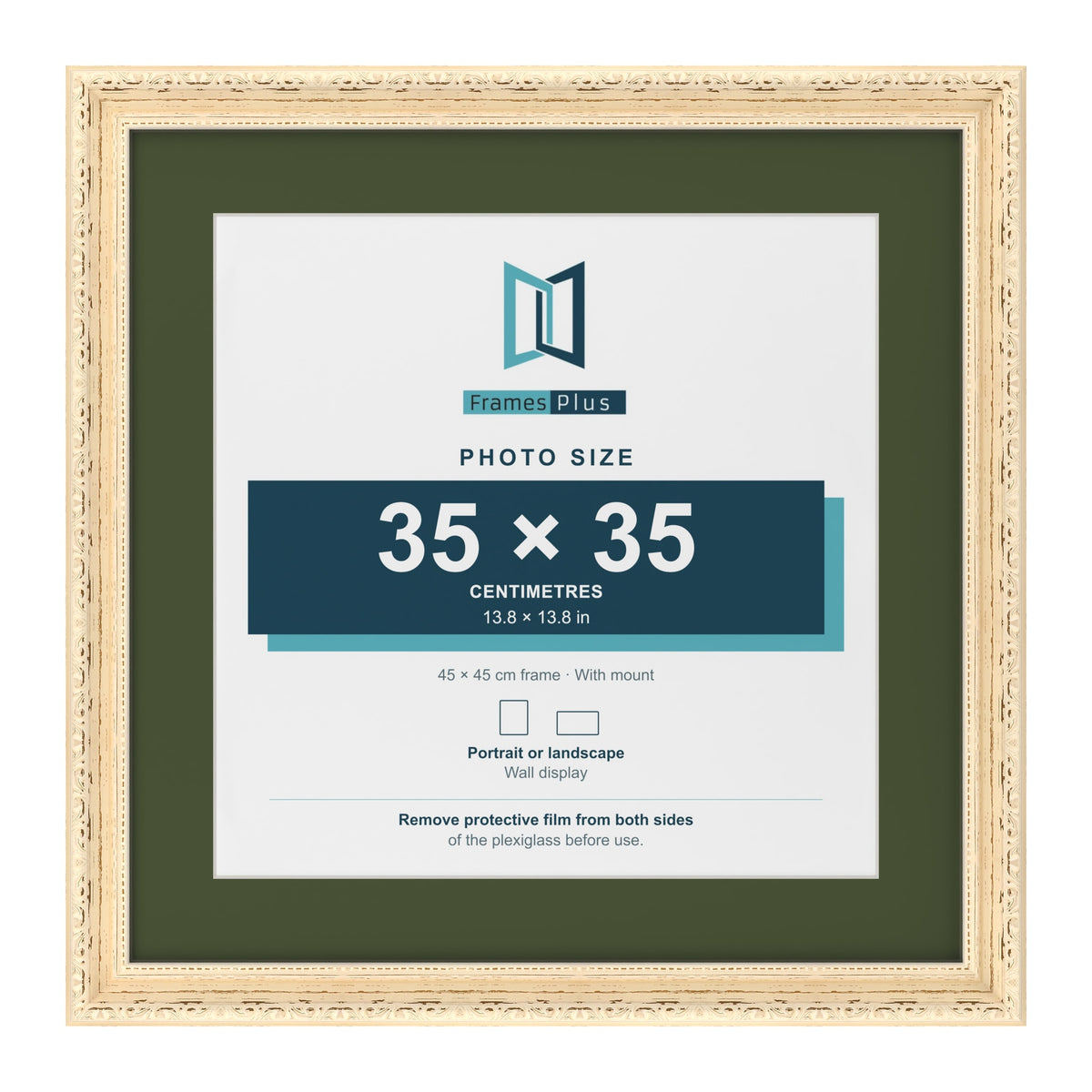 Louis Cream 45 x 45 cm picture frame with a green mount for a 35 x 35 cm photo