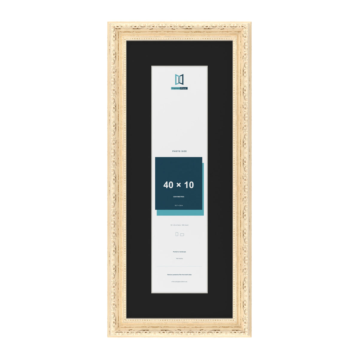 Louis Cream 50 x 20 cm picture frame with a black mount for a 40 x 10 cm photo