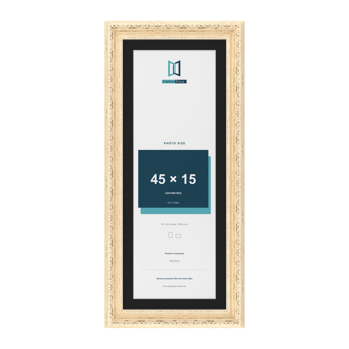 Louis Cream 50 x 20 cm picture frame with a black mount for a 45 x 15 cm photo