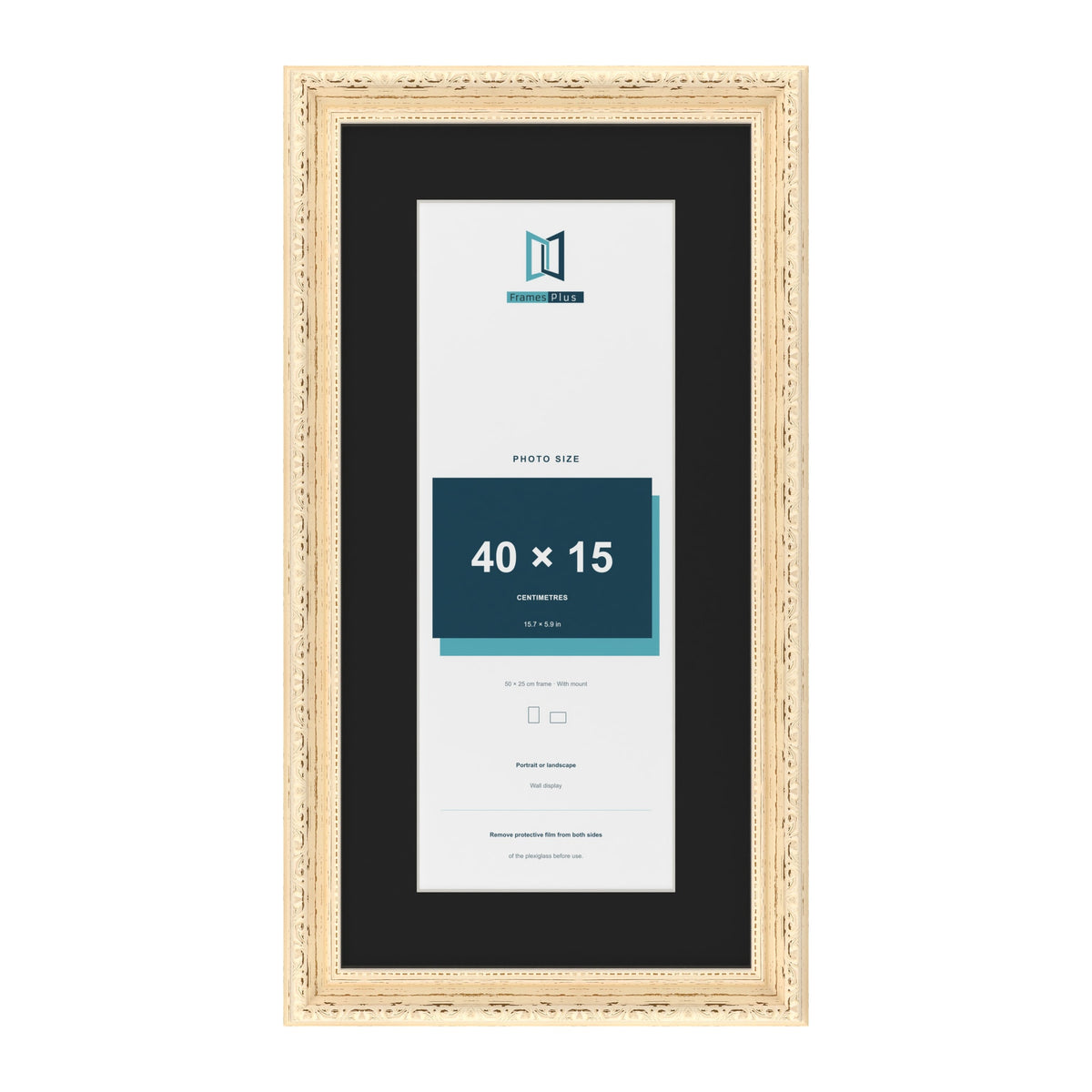 Louis Cream 50 x 25 cm picture frame with a black mount for a 40 x 15 cm photo