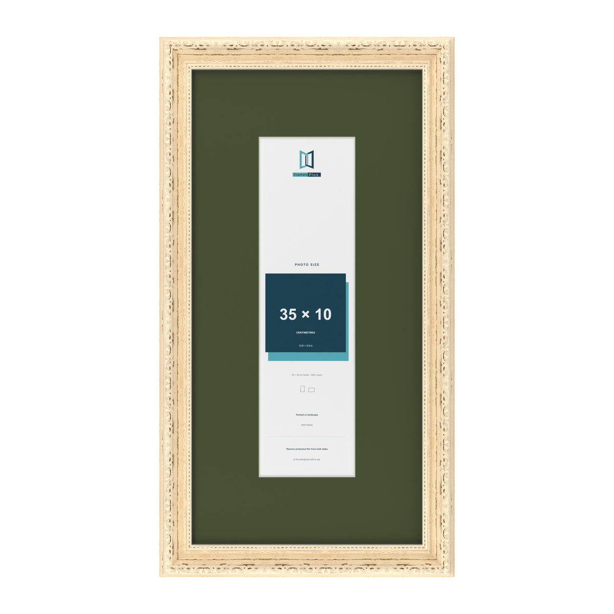 Louis Cream 50 x 25 cm picture frame with a green mount for a 35 x 10 cm photo