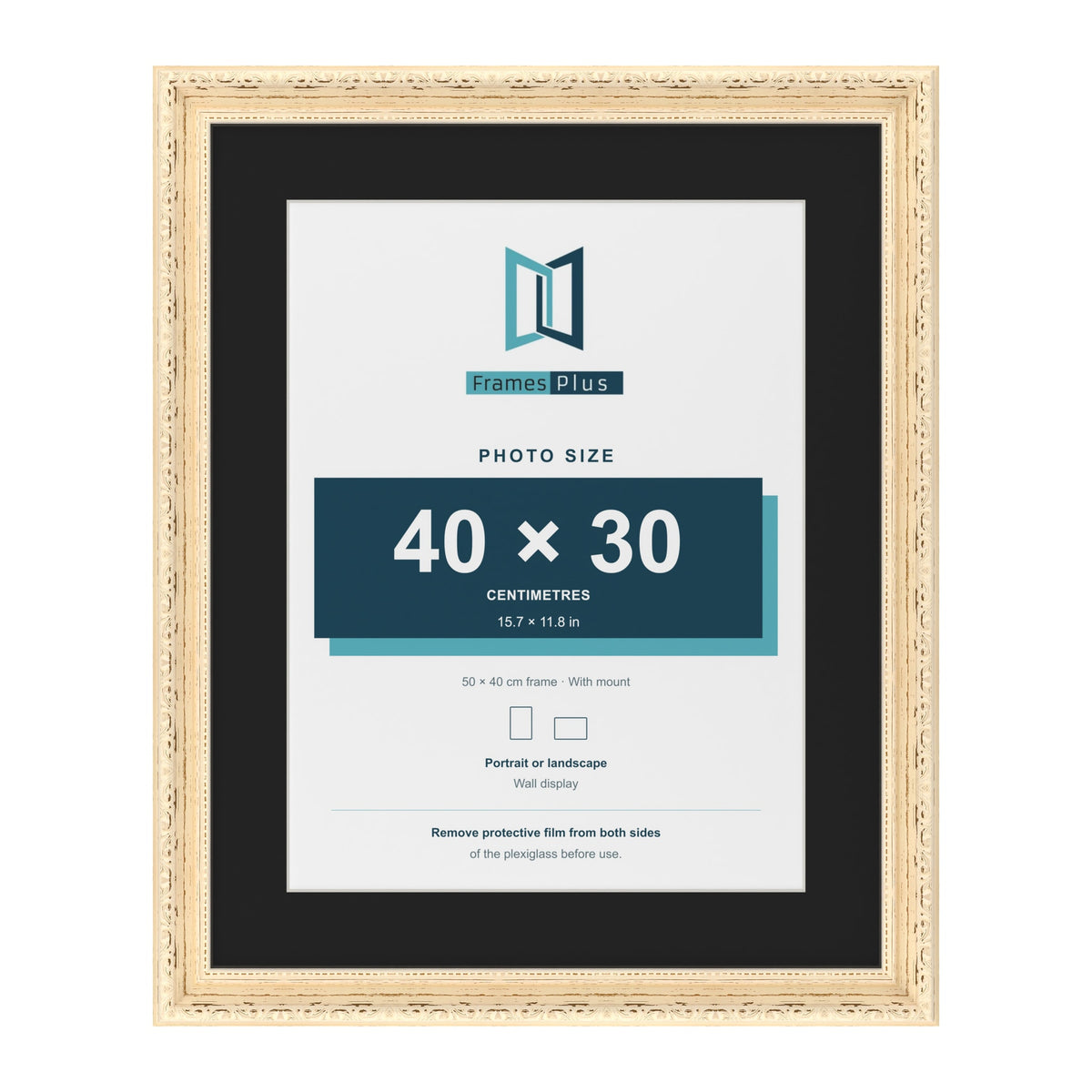 Louis Cream 50 x 40 cm picture frame with a black mount for a 40 x 30 cm photo
