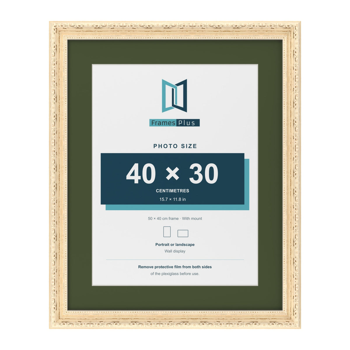 Louis Cream 50 x 40 cm picture frame with a green mount for a 40 x 30 cm photo