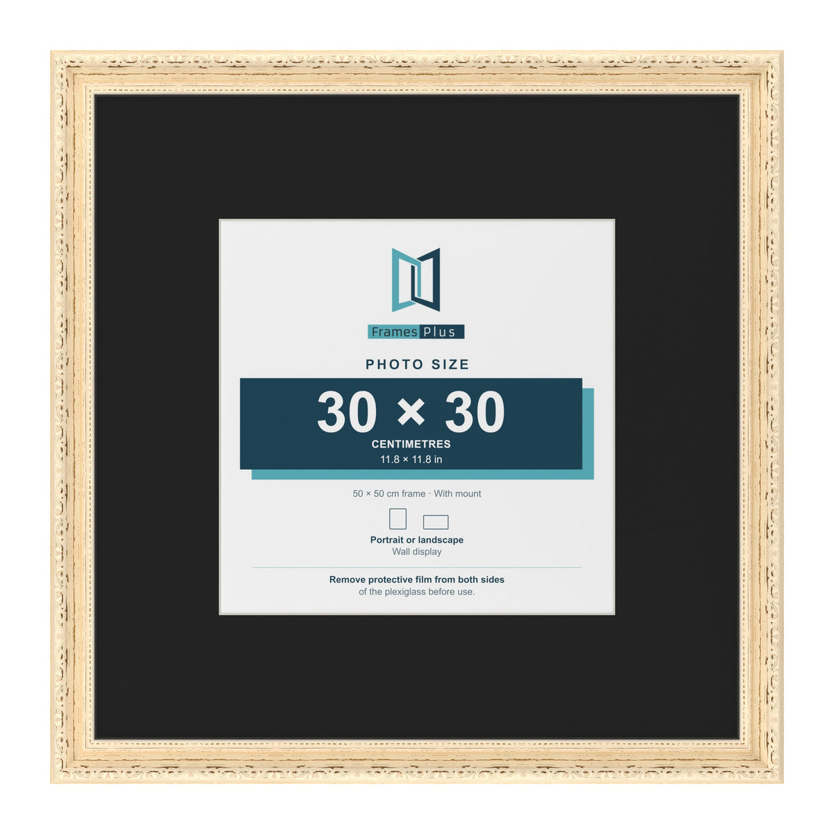 Louis Cream 50 x 50 cm picture frame with a black mount for a 30 x 30 cm photo