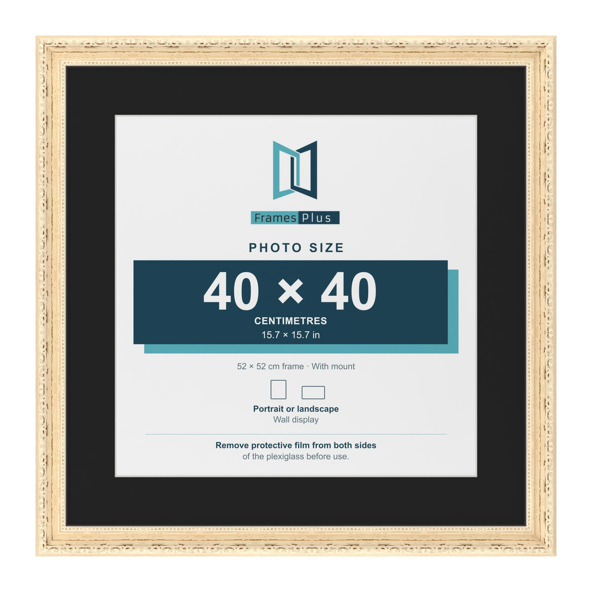 Louis Cream 52 x 52 cm picture frame with a black mount for a 40 x 40 cm photo