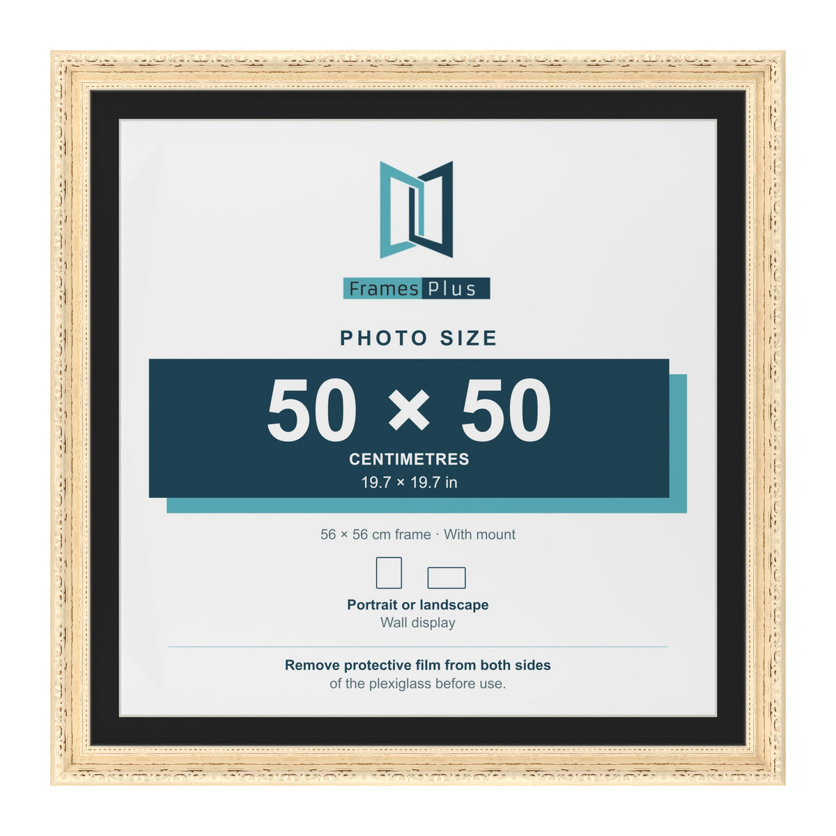 Louis Cream 56 x 56 cm picture frame with a black mount for a 50 x 50 cm photo