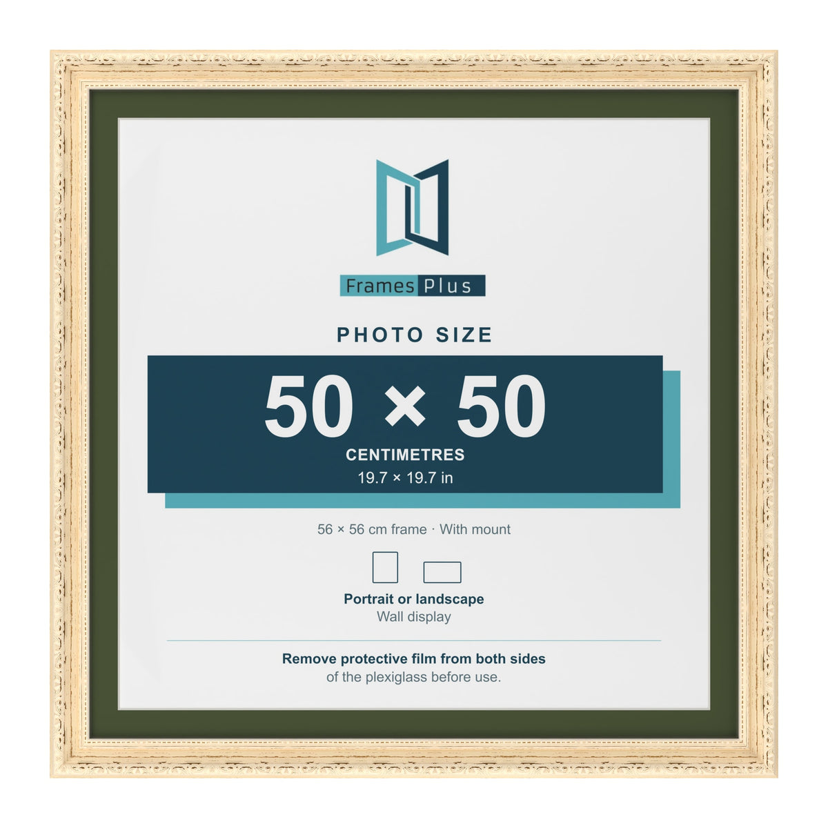Louis Cream 56 x 56 cm picture frame with a green mount for a 50 x 50 cm photo