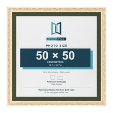 Louis Cream 56 x 56 cm picture frame with a green mount for a 50 x 50 cm photo