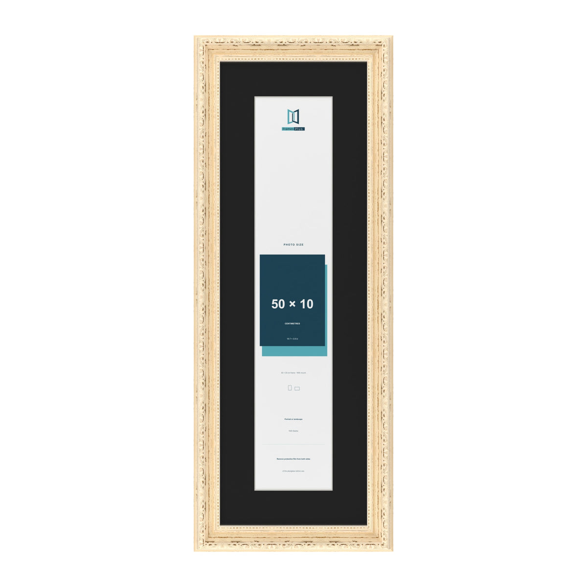 Louis Cream 60 x 20 cm picture frame with a black mount for a 50 x 10 cm photo