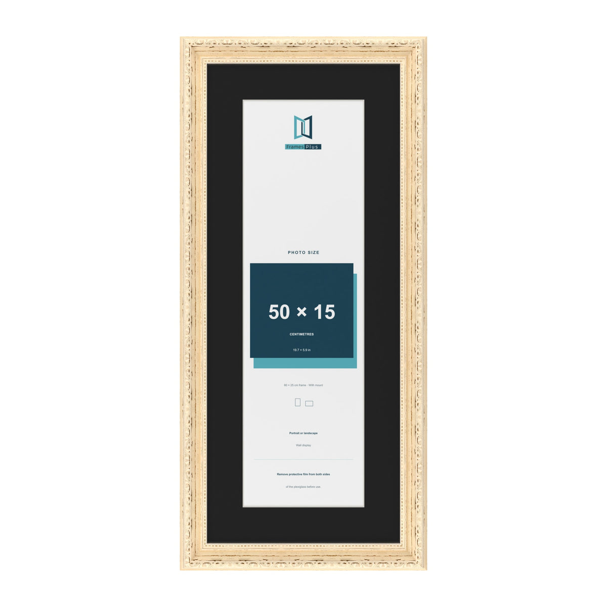 Louis Cream 60 x 25 cm picture frame with a black mount for a 50 x 15 cm photo