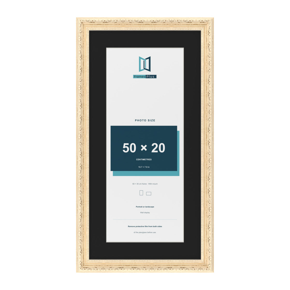 Louis Cream 60 x 30 cm picture frame with a black mount for a 50 x 20 cm photo
