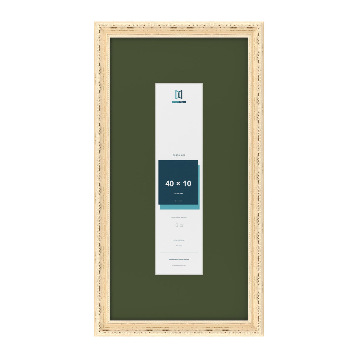 Louis Cream 60 x 30 cm picture frame with a green mount for a 40 x 10 cm photo