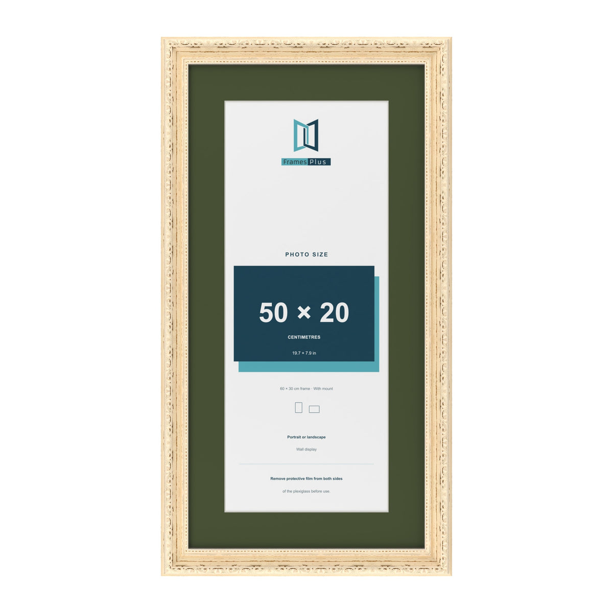 Louis Cream 60 x 30 cm picture frame with a green mount for a 50 x 20 cm photo