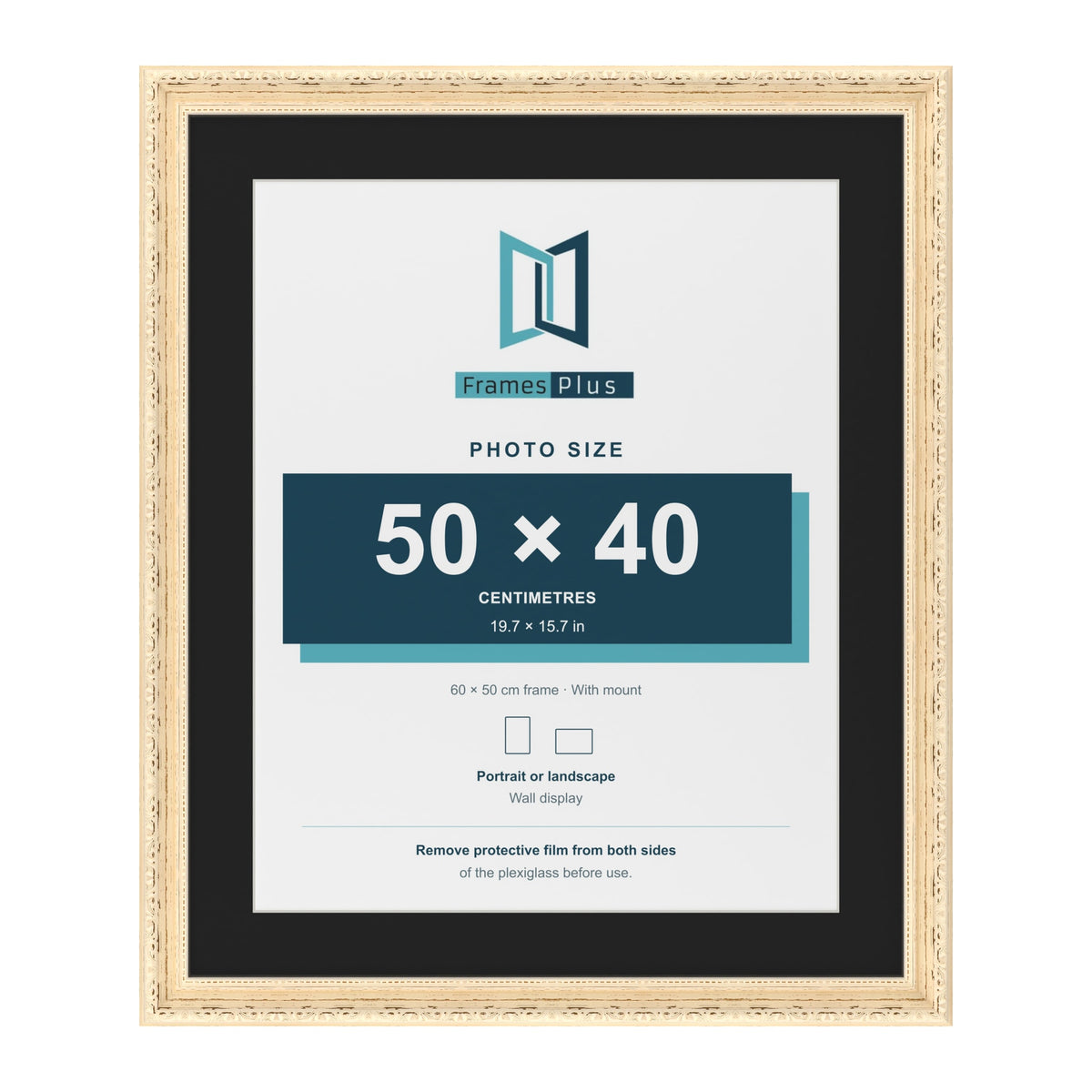 Louis Cream 60 x 50 cm picture frame with a black mount for a 50 x 40 cm photo