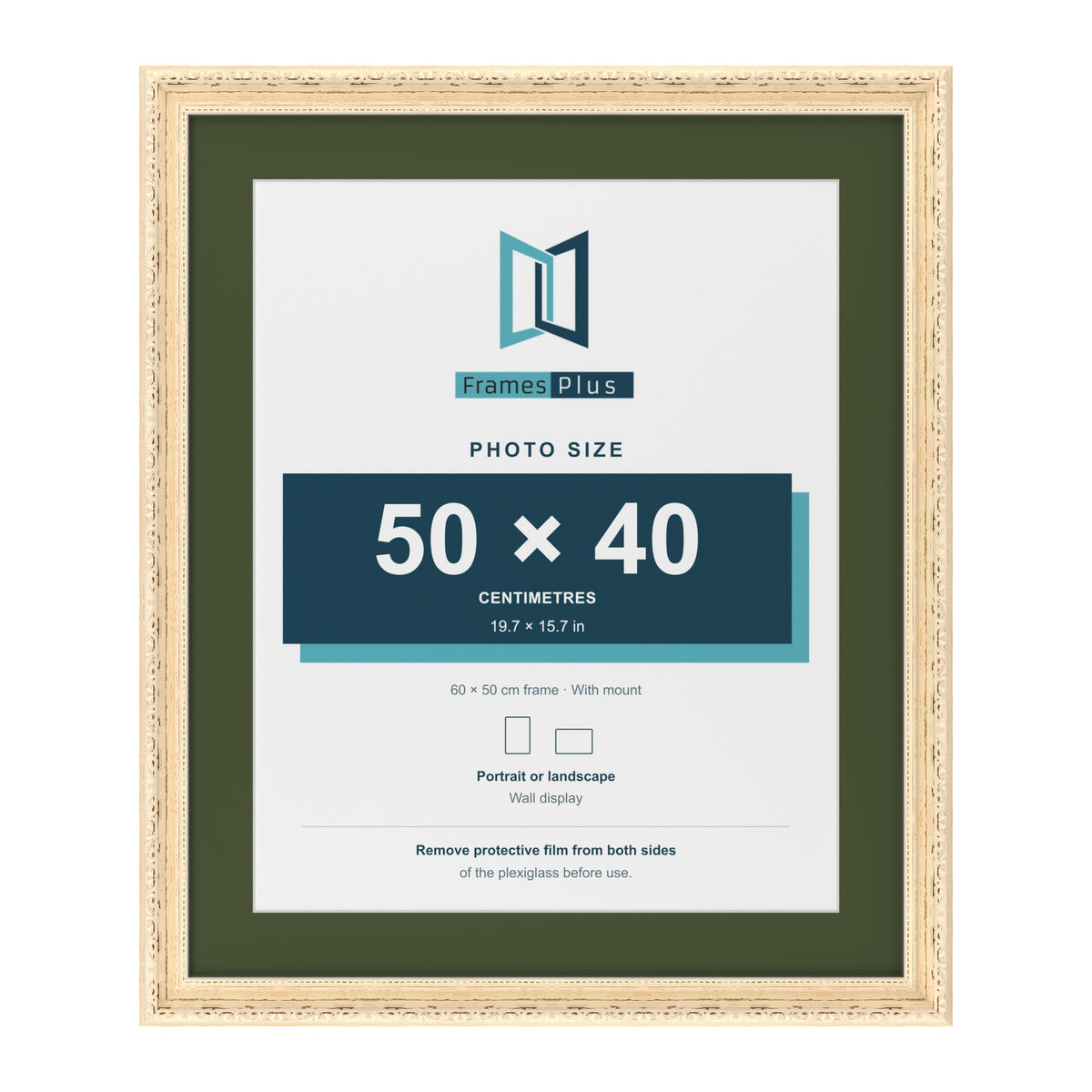 Louis Cream 60 x 50 cm picture frame with a green mount for a 50 x 40 cm photo