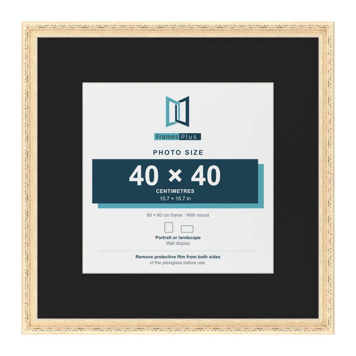 Louis Cream 60 x 60 cm picture frame with a black mount for a 40 x 40 cm photo