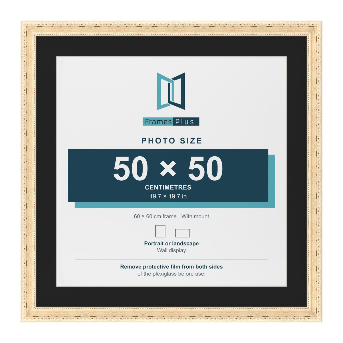 Louis Cream 60 x 60 cm picture frame with a black mount for a 50 x 50 cm photo