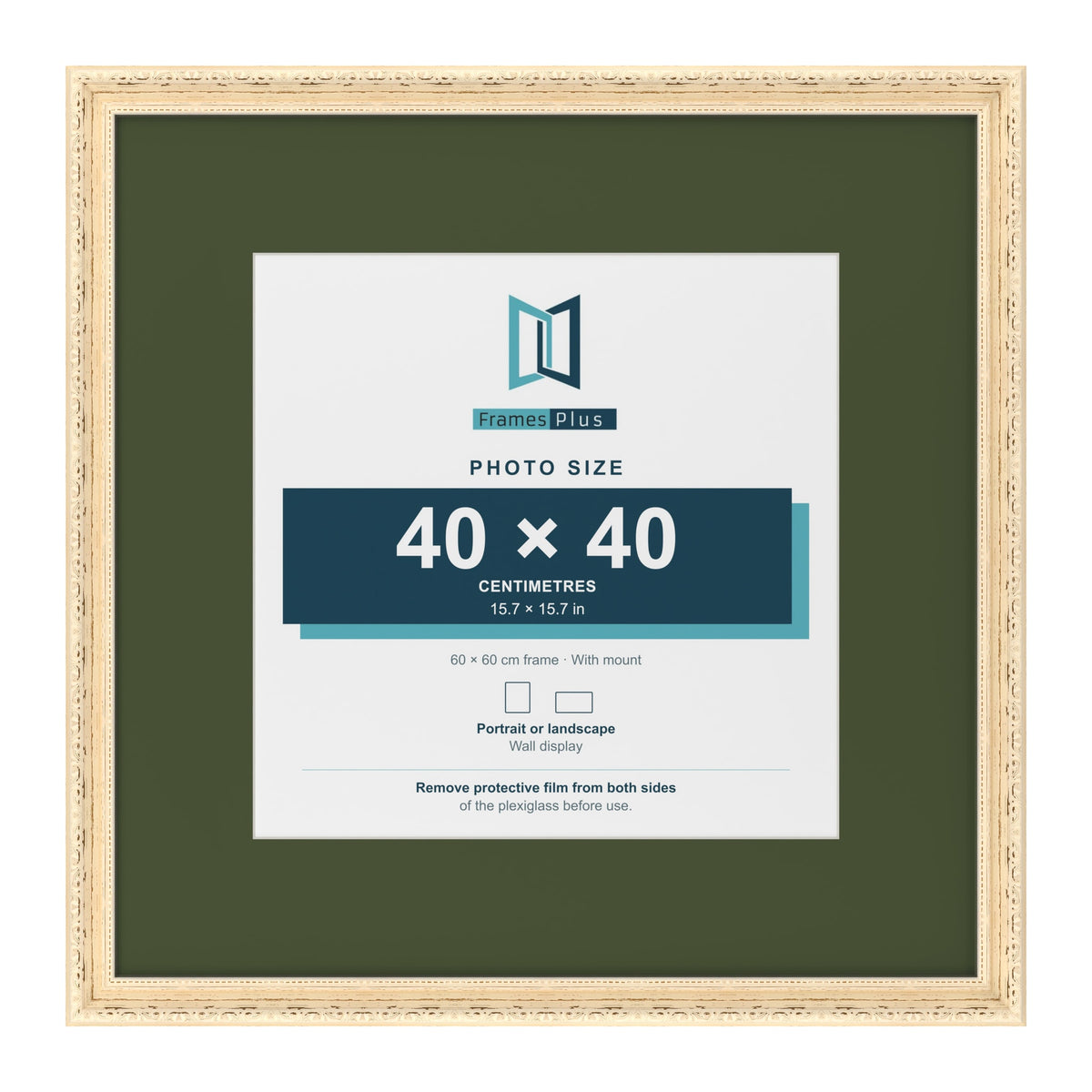 Louis Cream 60 x 60 cm picture frame with a green mount for a 40 x 40 cm photo