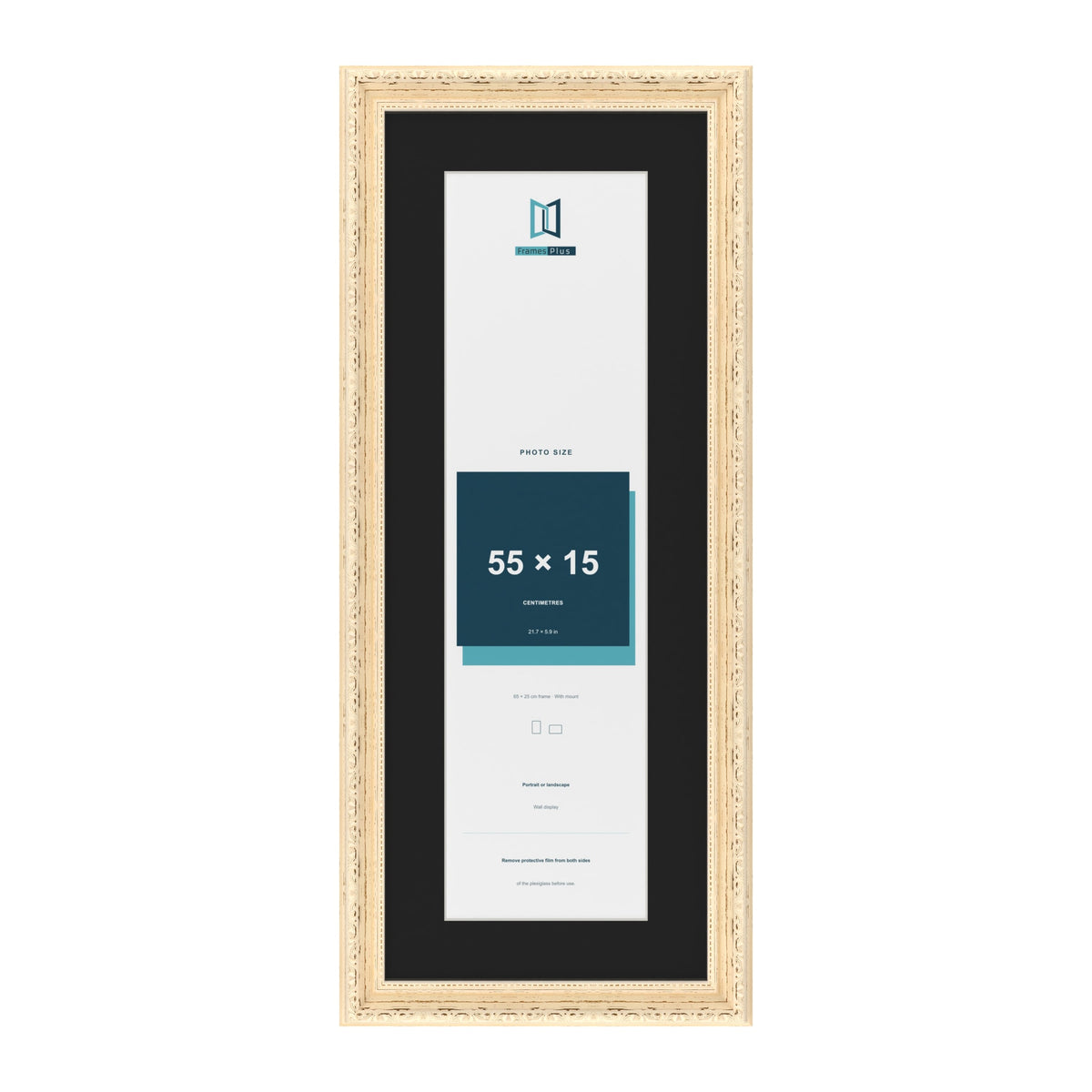 Louis Cream 65 x 25 cm picture frame with a black mount for a 55 x 15 cm photo