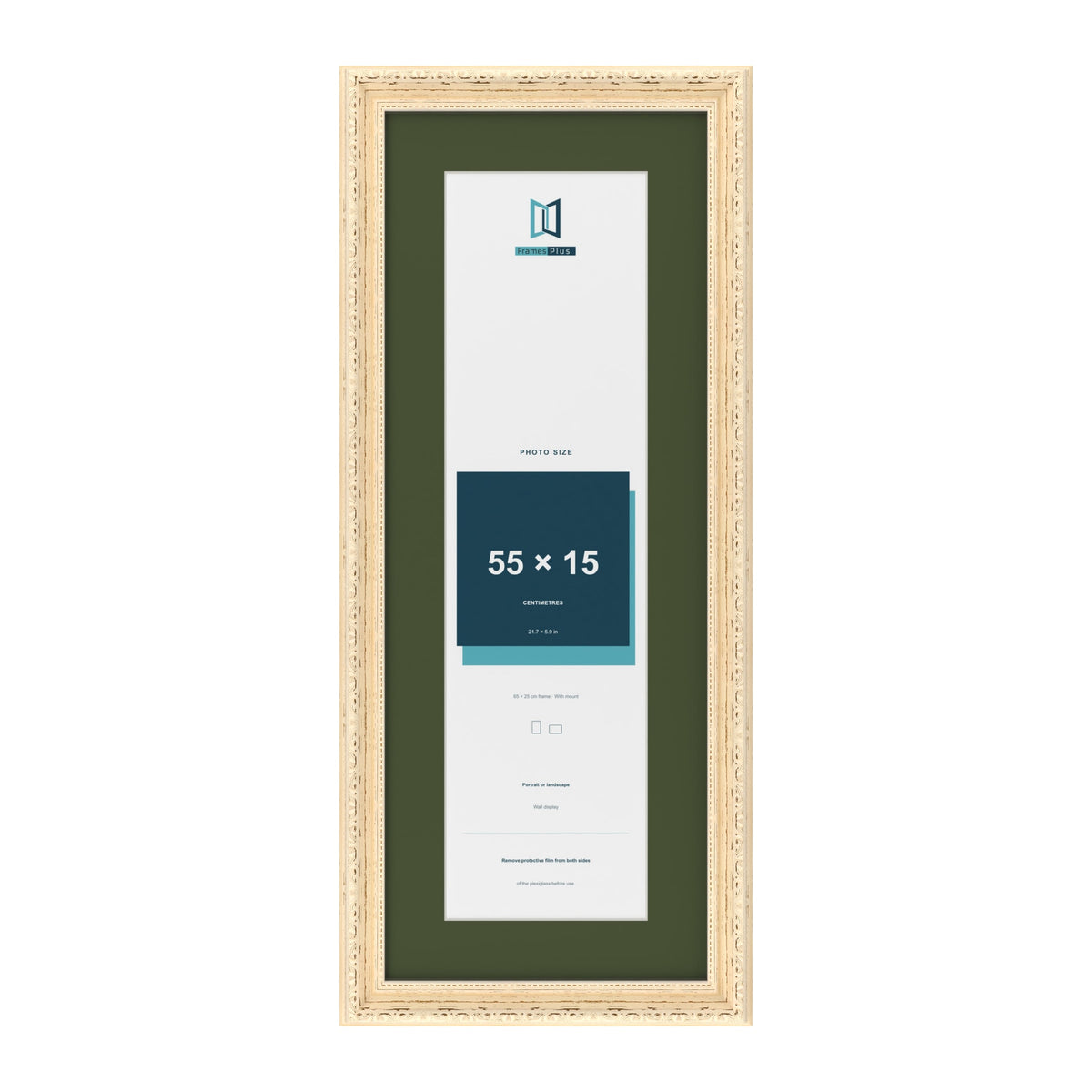 Louis Cream 65 x 25 cm picture frame with a green mount for a 55 x 15 cm photo