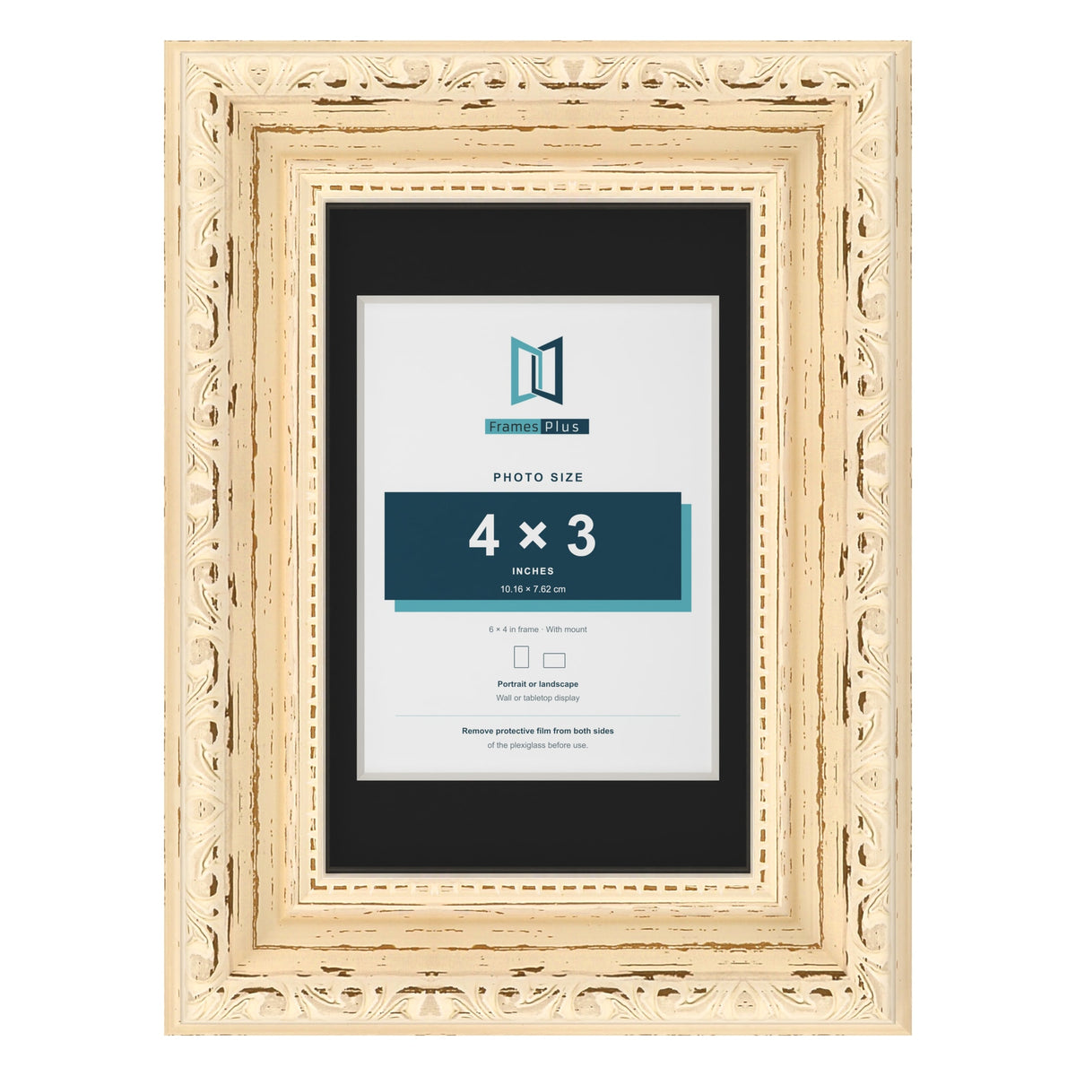 Louis Cream 6 x 4 inch picture frame with a black mount for a 4 x 3 inch photo