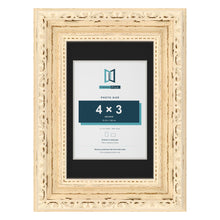Louis Cream 6 x 4 inch picture frame with a black mount for a 4 x 3 inch photo