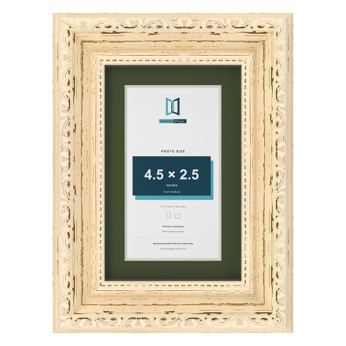 Louis Cream 6 x 4 inch picture frame with a green mount for a 4.5 x 2.5 inch photo