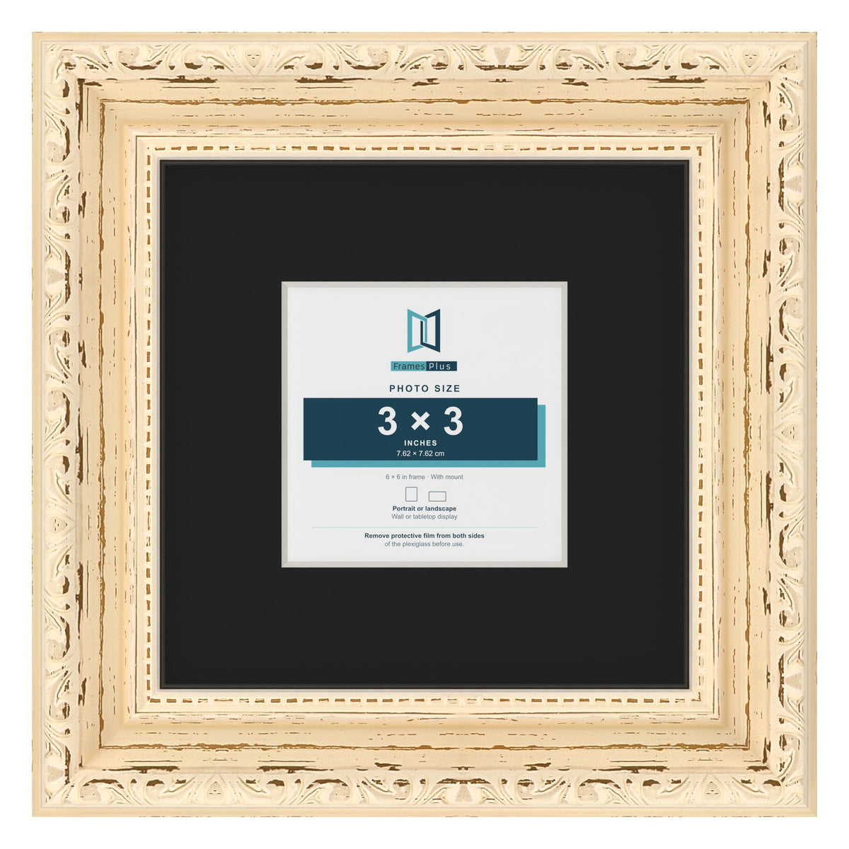 Louis Cream 6 x 6 inch picture frame with a black mount for a 3 x 3 inch photo