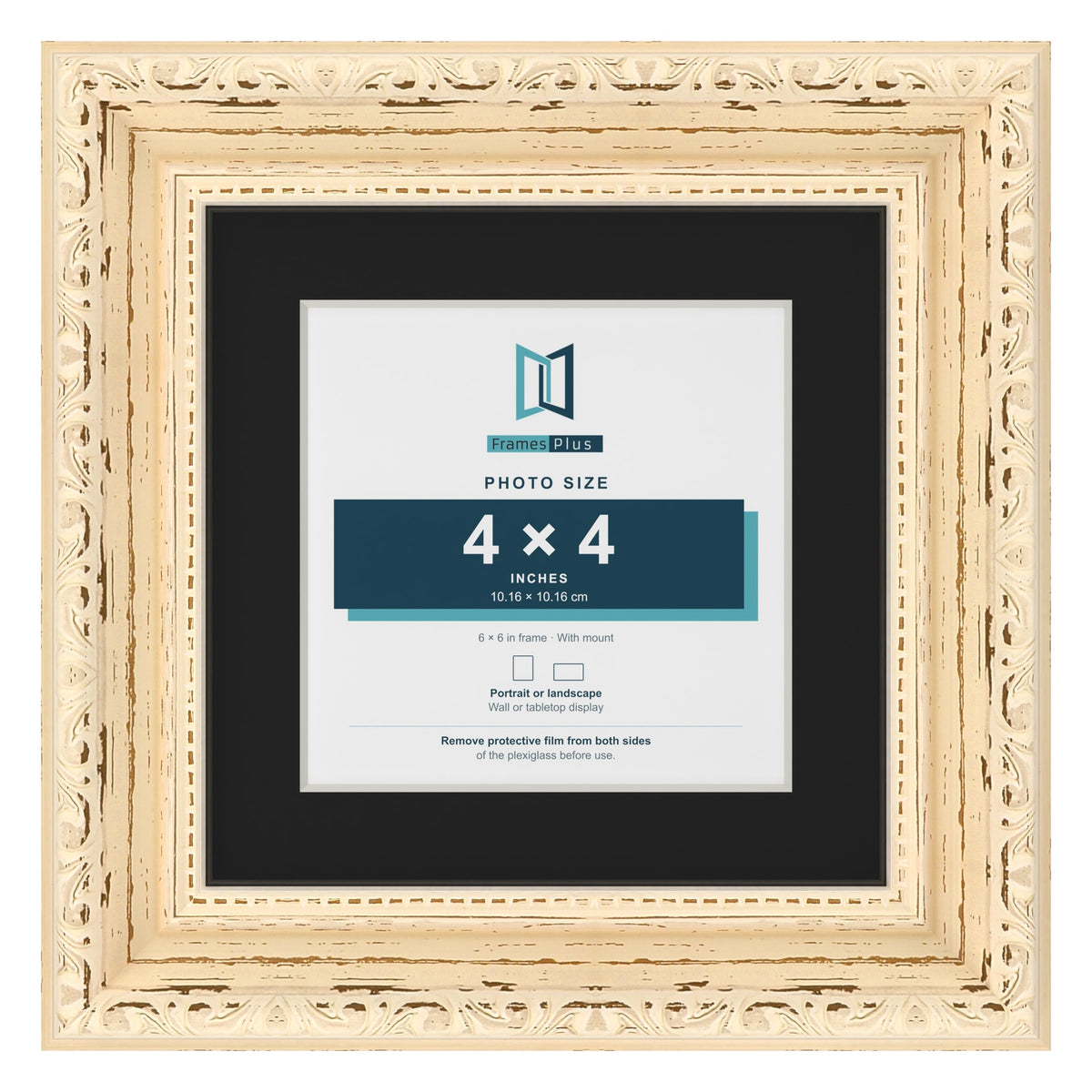 Louis Cream 6 x 6 inch picture frame with a black mount for a 4 x 4 inch photo