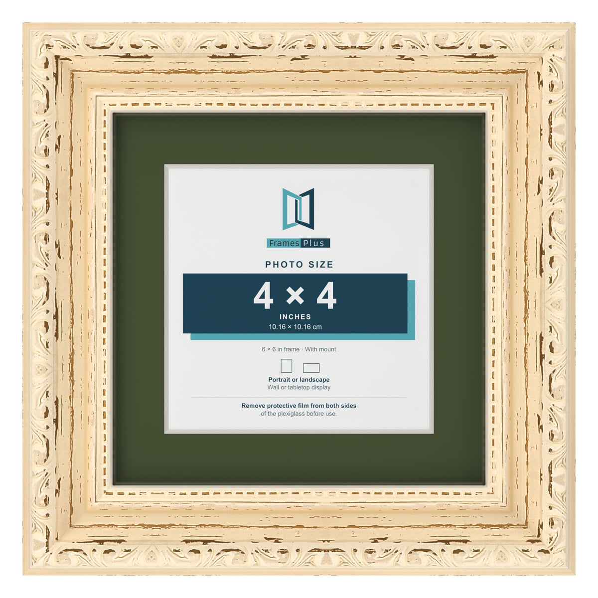 Louis Cream 6 x 6 inch picture frame with a green mount for a 4 x 4 inch photo
