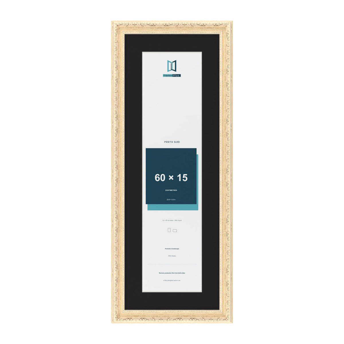 Louis Cream 70 x 25 cm picture frame with a black mount for a 60 x 15 cm photo