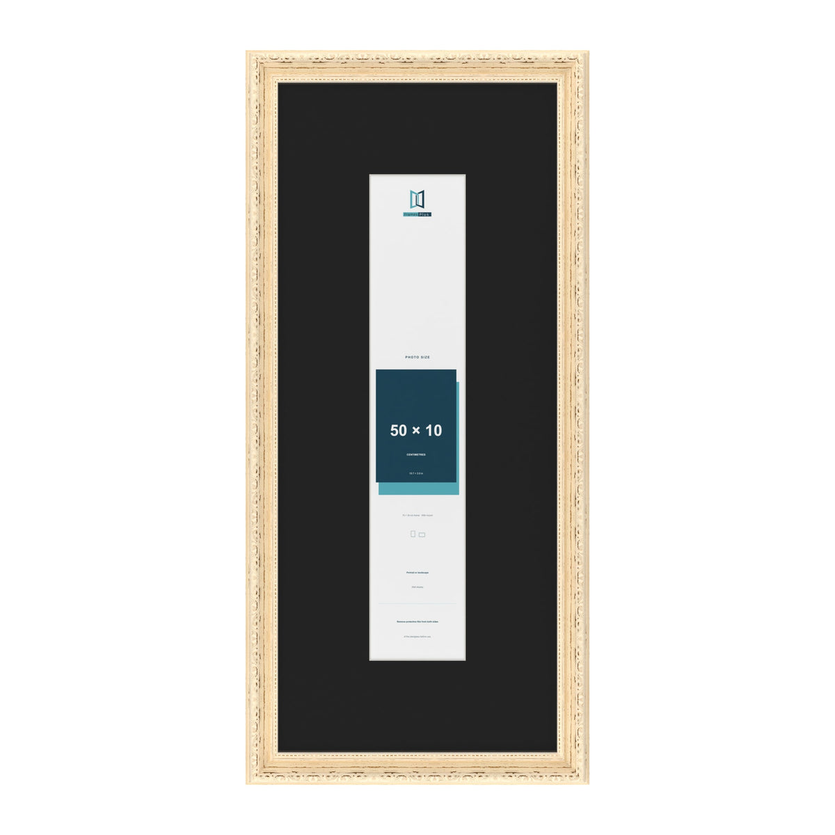 Louis Cream 70 x 30 cm picture frame with a black mount for a 50 x 10 cm photo