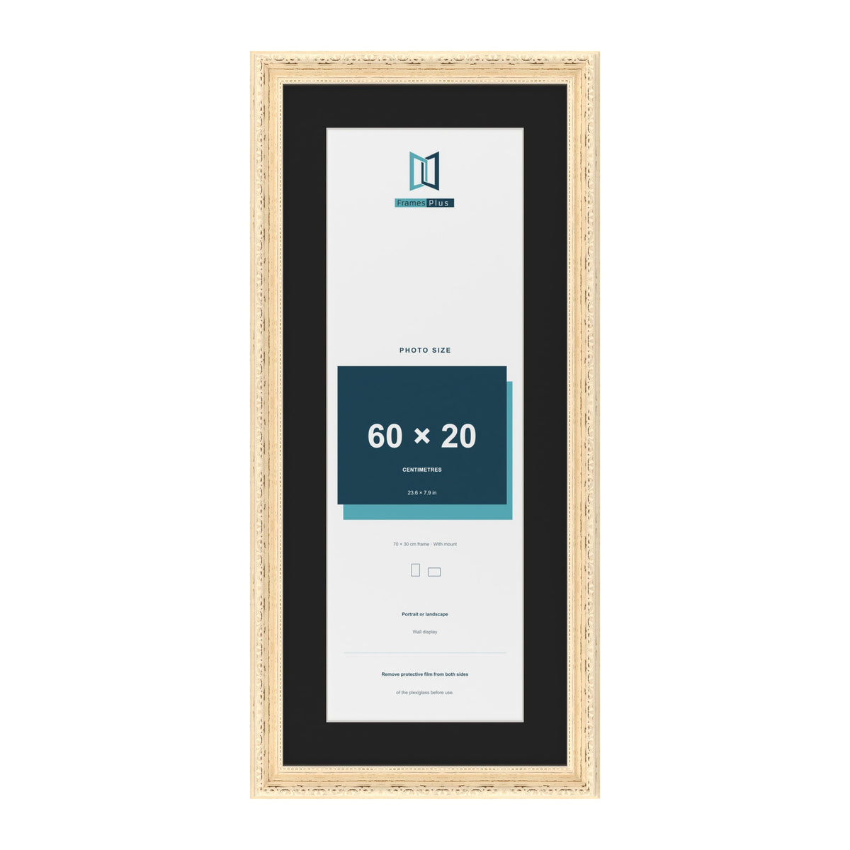 Louis Cream 70 x 30 cm picture frame with a black mount for a 60 x 20 cm photo