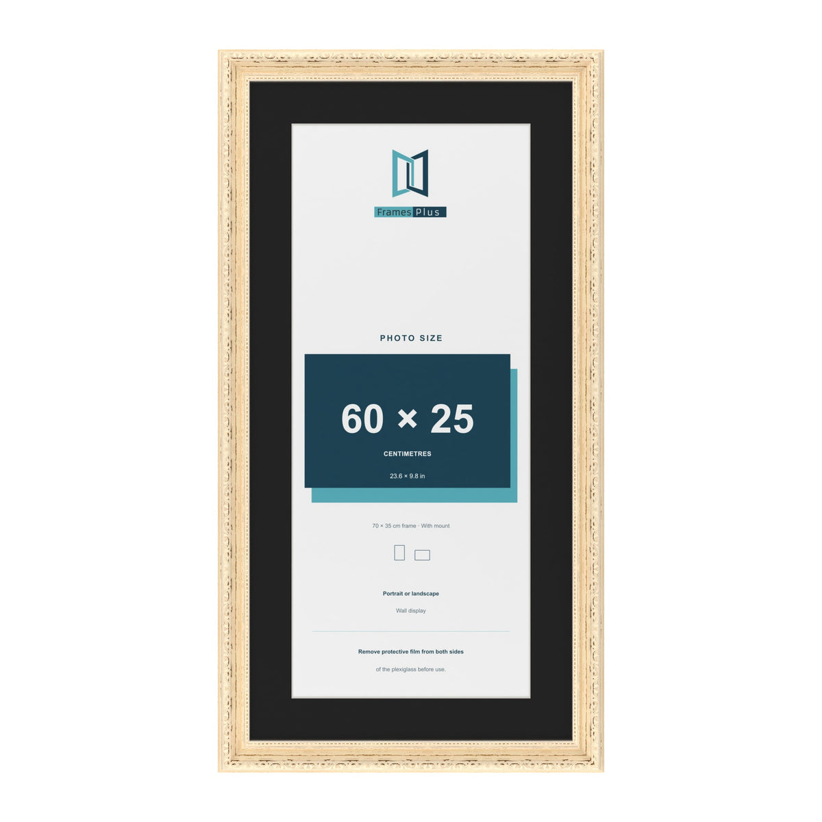 Louis Cream 70 x 35 cm picture frame with a black mount for a 60 x 25 cm photo