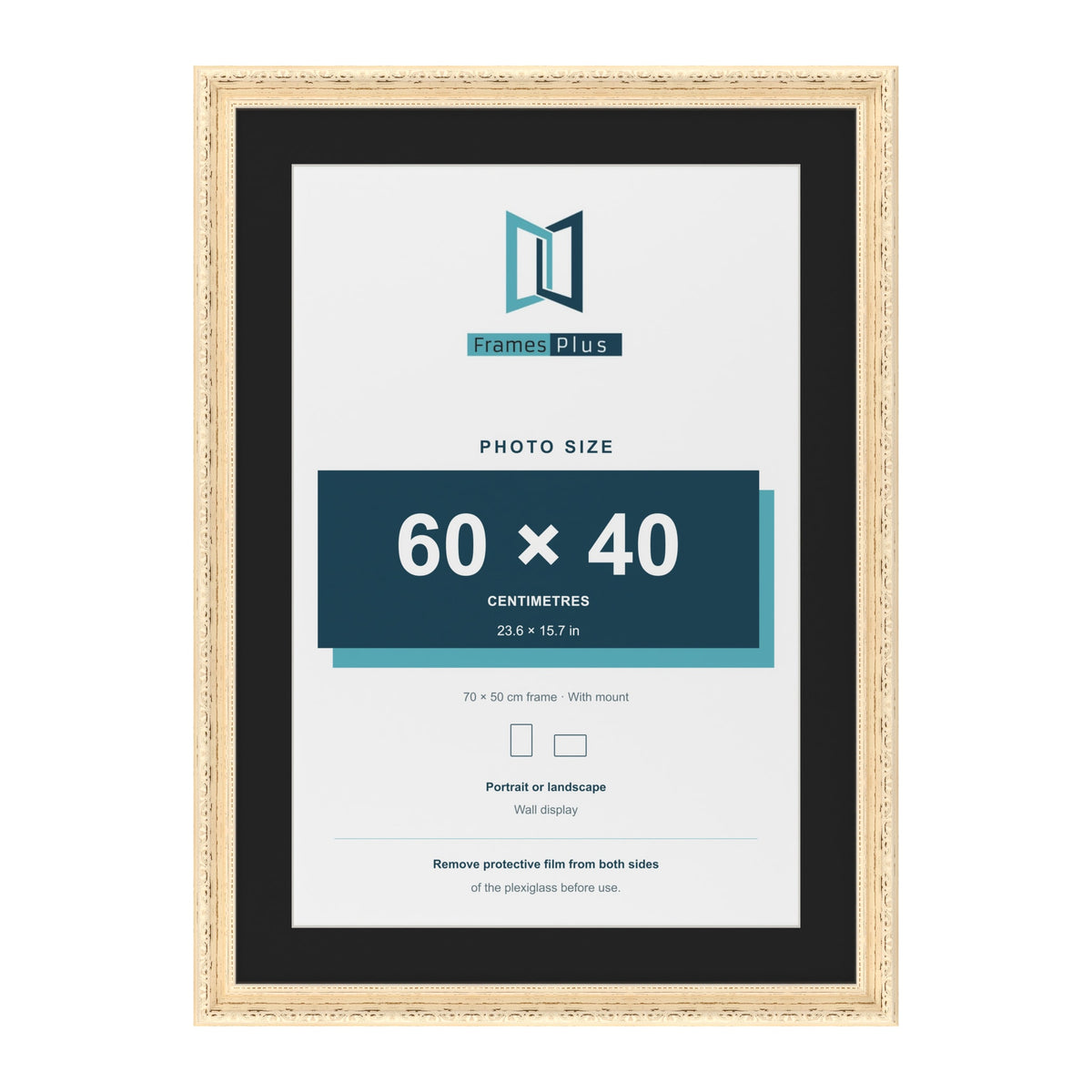 Louis Cream 70 x 50 cm picture frame with a black mount for a 60 x 40 cm photo