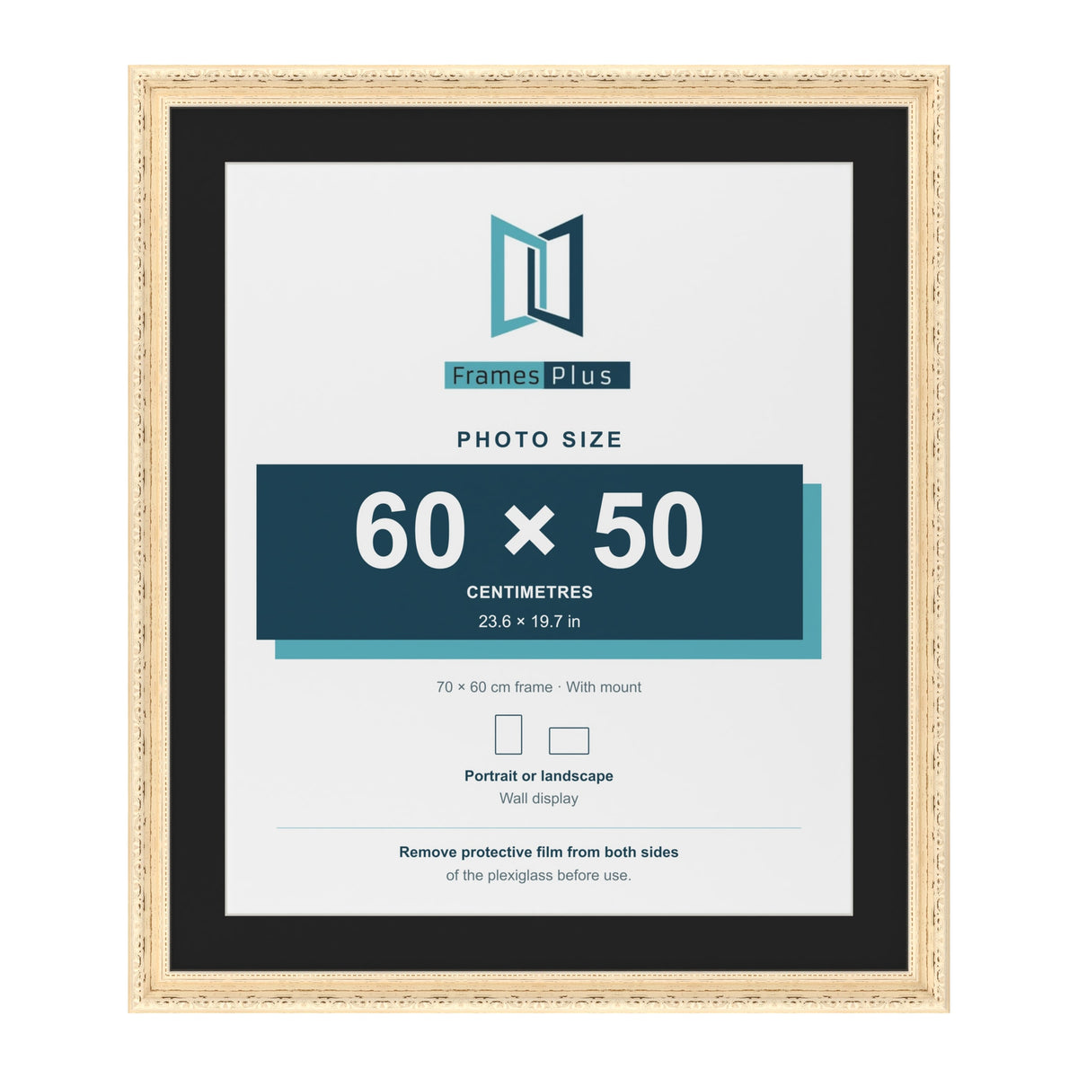 Louis Cream 70 x 60 cm picture frame with a black mount for a 60 x 50 cm photo