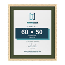 Louis Cream 70 x 60 cm picture frame with a green mount for a 60 x 50 cm photo