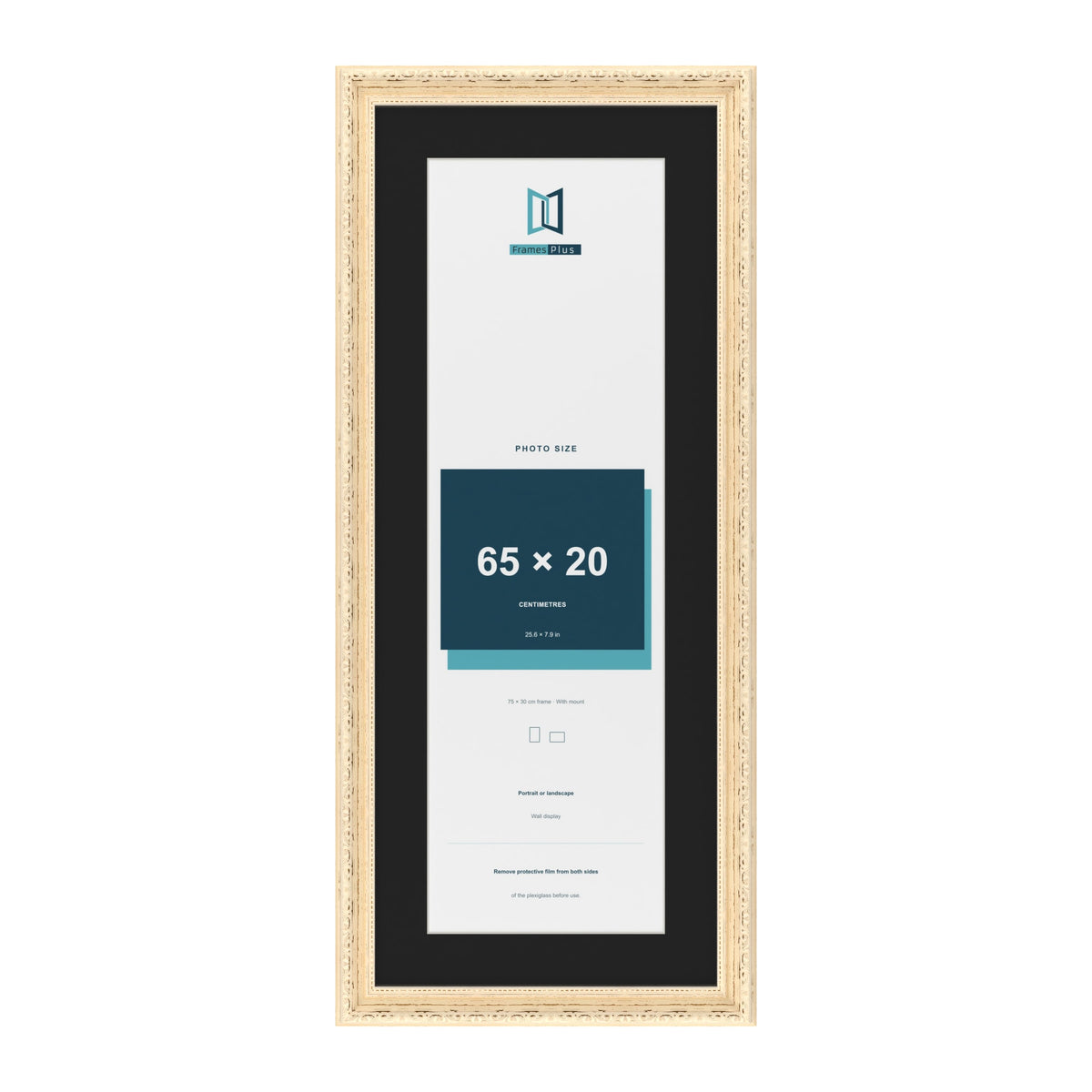 Louis Cream 75 x 30 cm picture frame with a black mount for a 65 x 20 cm photo
