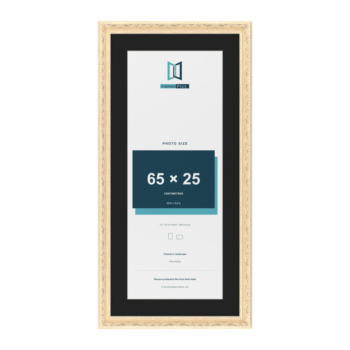 Louis Cream 75 x 35 cm picture frame with a black mount for a 65 x 25 cm photo
