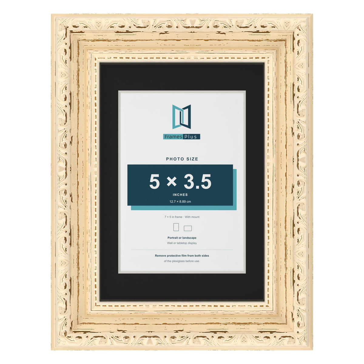 Louis Cream 7 x 5 inch picture frame with a black mount for a 5 x 3.5 inch photo