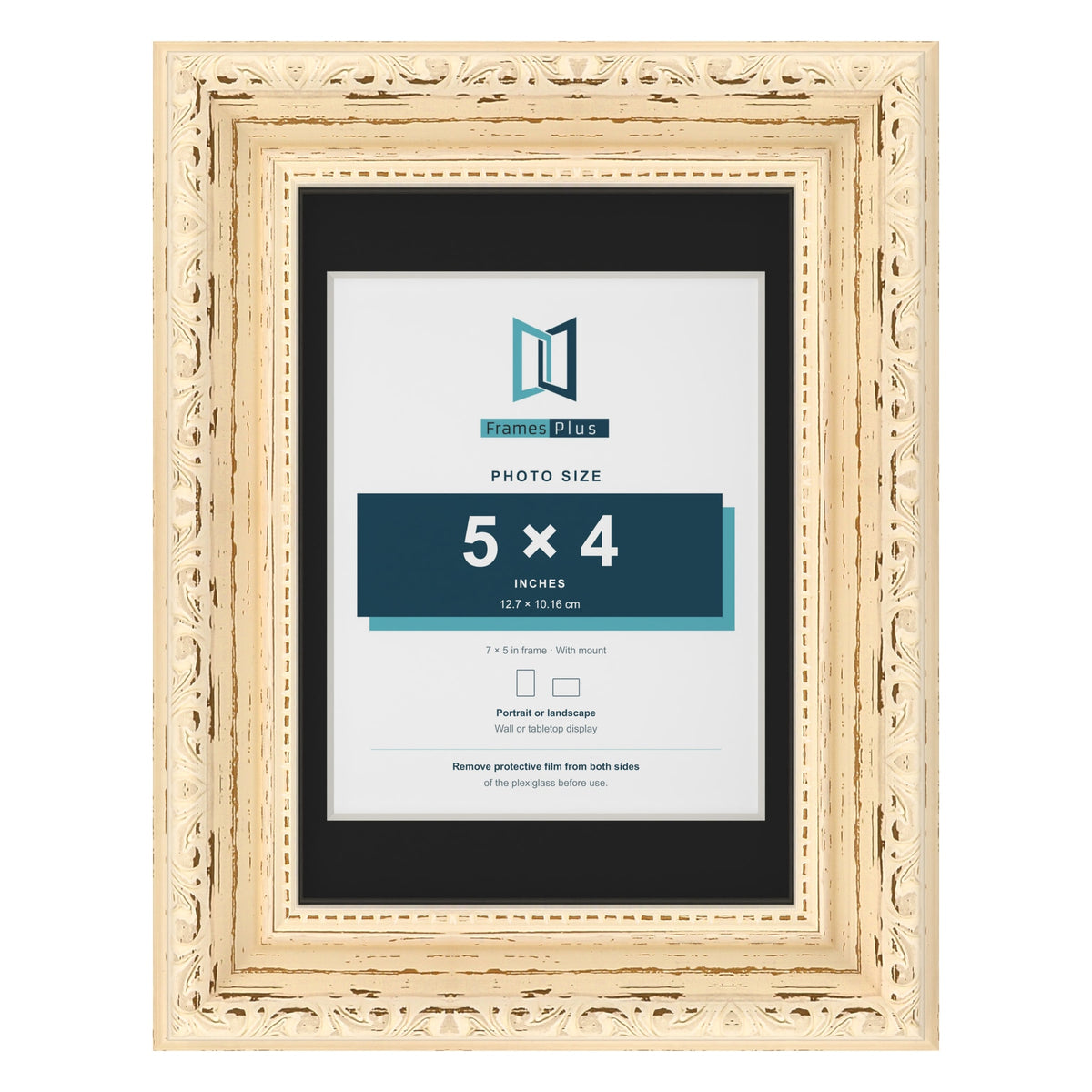 Louis Cream 7 x 5 inch picture frame with a black mount for a 5 x 4 inch photo