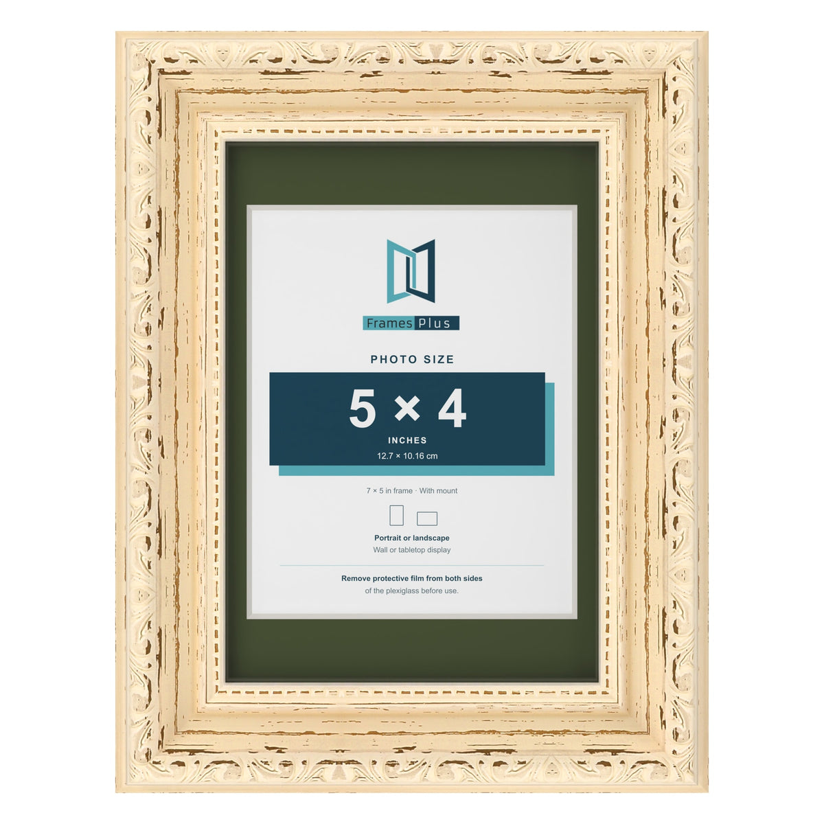 Louis Cream 7 x 5 inch picture frame with a green mount for a 5 x 4 inch photo