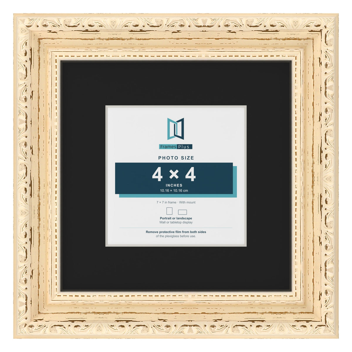 Louis Cream 7 x 7 inch picture frame with a black mount for a 4 x 4 inch photo